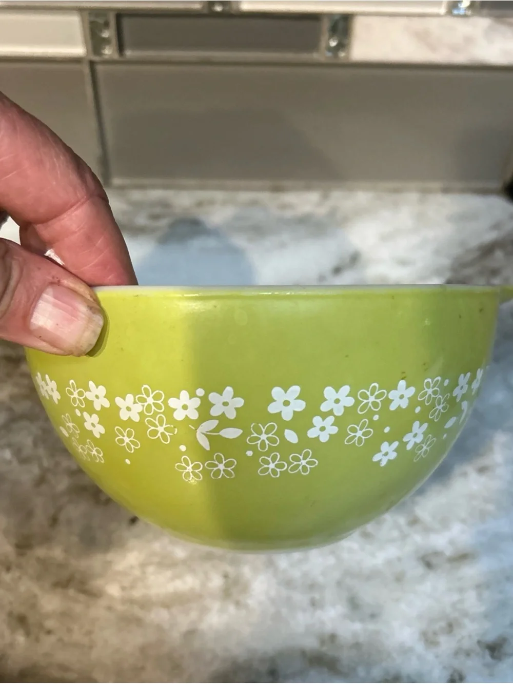 Rare Pyrex 441 Spring Blossom Crazy Green Daisy 750 ML Mixing Cinderella BOWL